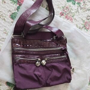 Brighton Plum Croc-Trim Crossbody Bag